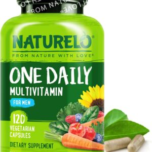 NATURELO One Daily multivitamin for men with vegetarian capsules on a white background