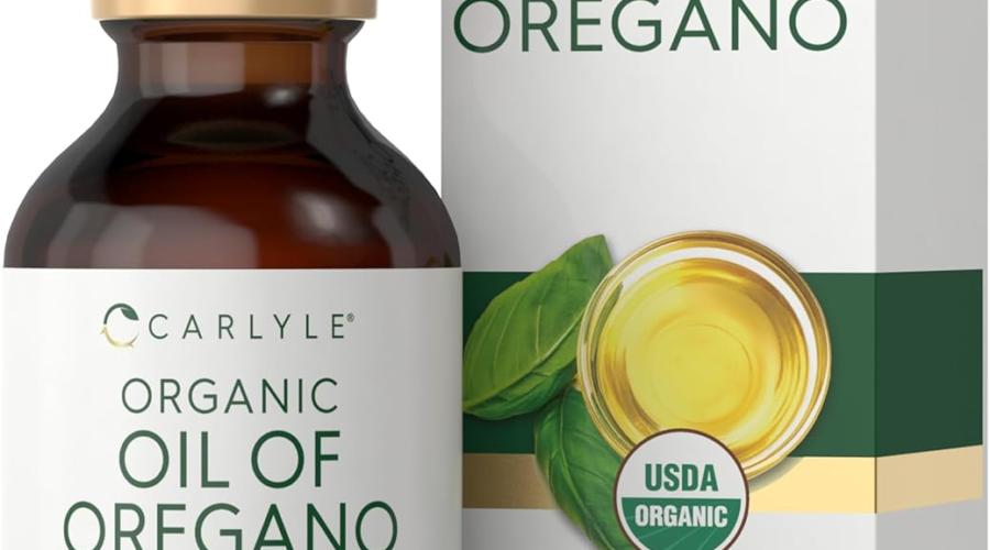 Carlyle USDA certified organic oil of oregano herbal supplement bottle and packaging