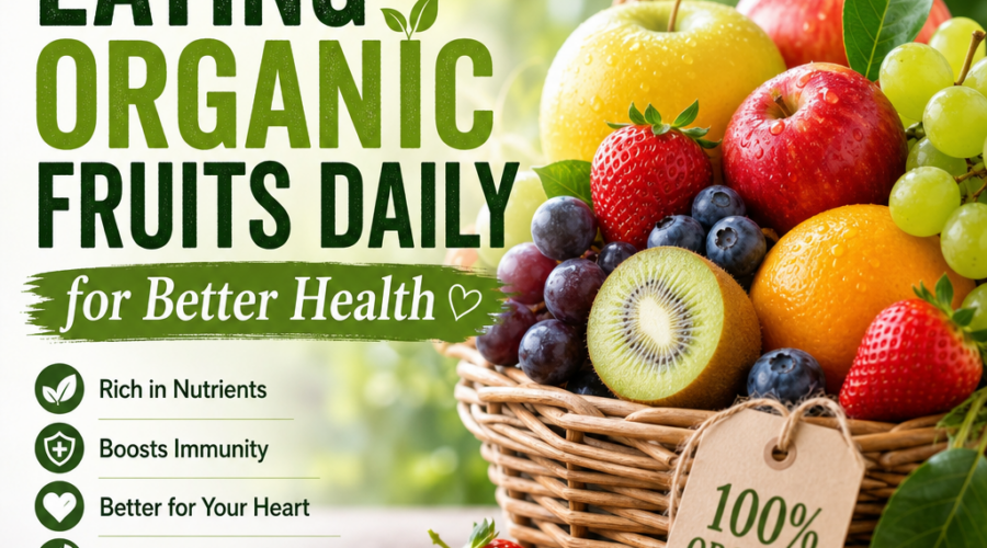 Basket of fresh organic fruits promoting daily health and wellness