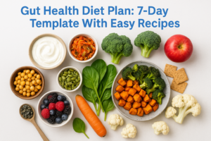 7-day gut health diet plan template with easy recipes and nutritious foods