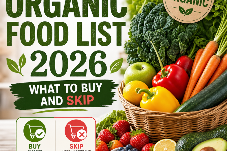 Organic food shopping guide showing what to buy and skip for healthier eating in 2026