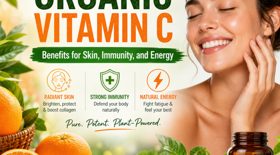Organic vitamin C supplement for radiant skin, immunity, and natural energy