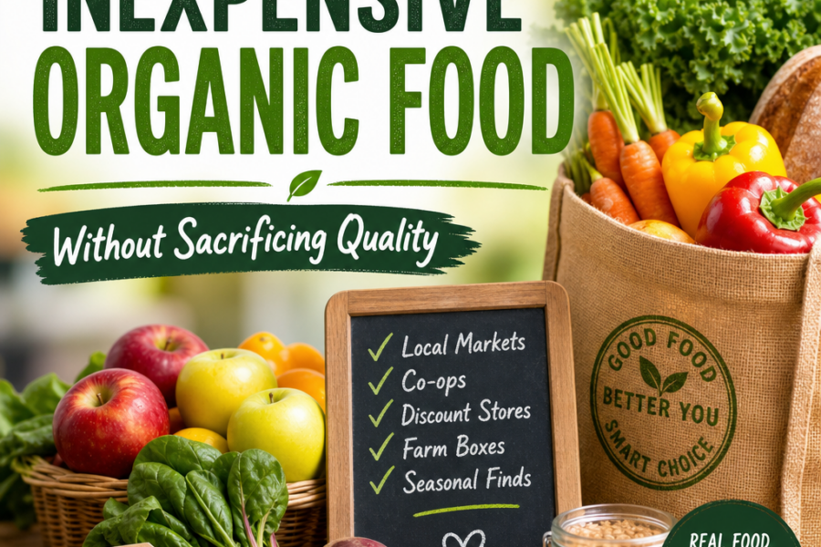 Guide to finding inexpensive organic food at local markets, co-ops, discount stores, and farm boxes