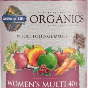 Garden of Life Organics Women 40+ gummy vitamins, organic berry flavor, vegan whole food supplement bottle