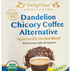 DelighTeas organic dandelion chicory coffee alternative herbal blend, caffeine-free and USDA certified