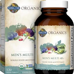 Garden of Life Organics Men’s 40+ multivitamin bottle with 120 vegan tablets